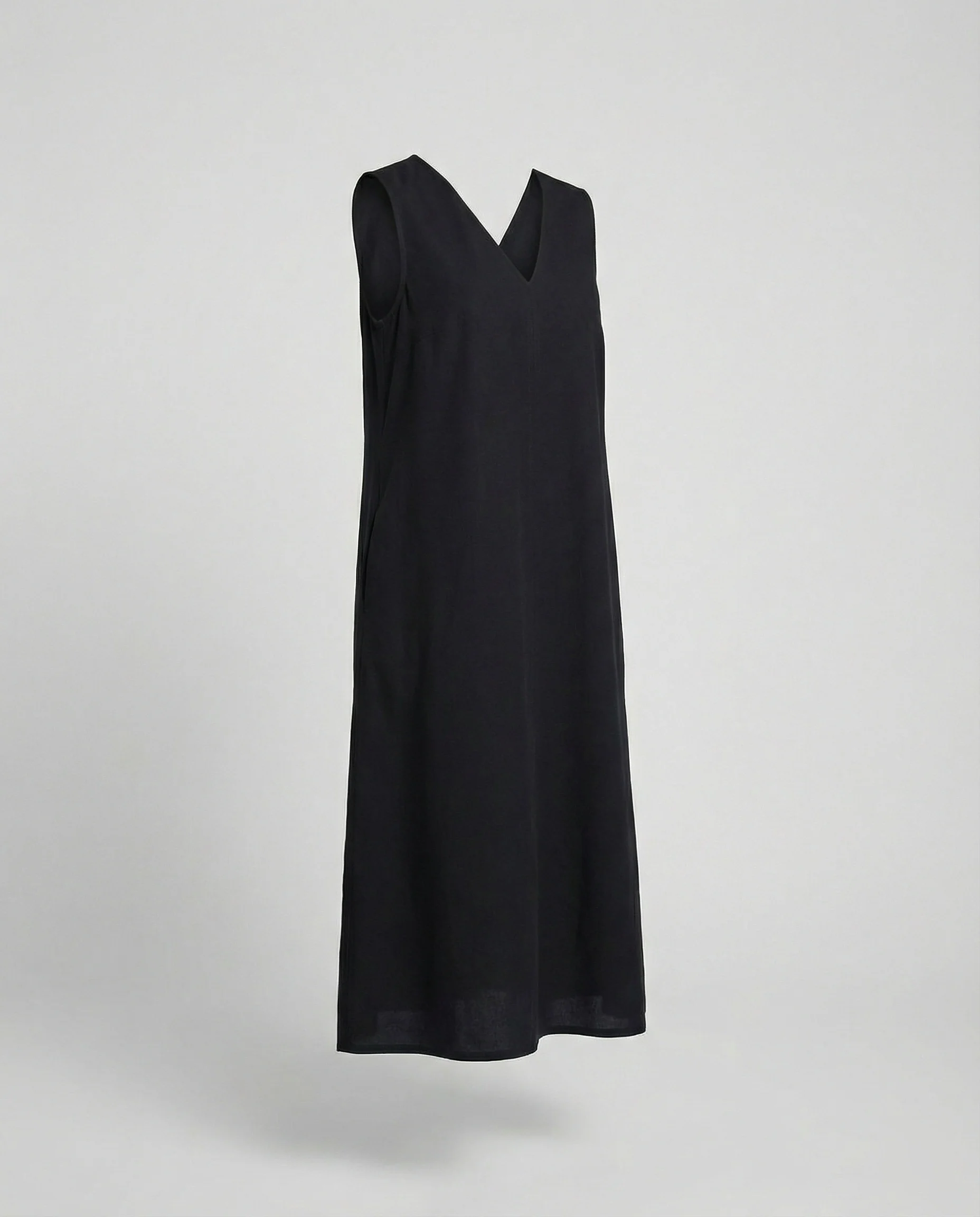 Damen Midi Kleid ärmellos mit V-Ausschnitt – Schwarz A-Linie - Image 6