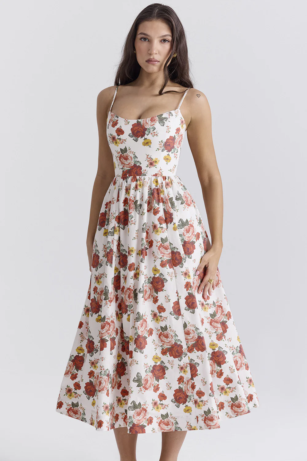 Damen Midi-Kleid mit elegantem Blumenmuster und zartem Taillenzug Heidi-Mode - Image 6