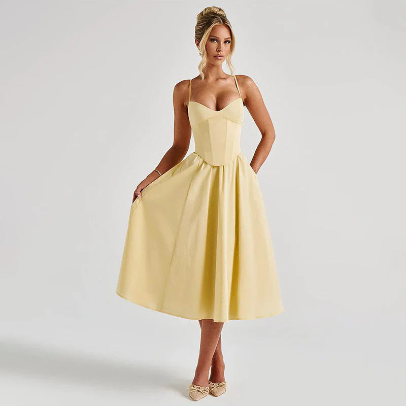 Damen Midi Kleid mit Figurbetonter Corsage und Schwingendem Rock Heidi-Mode - Image 6