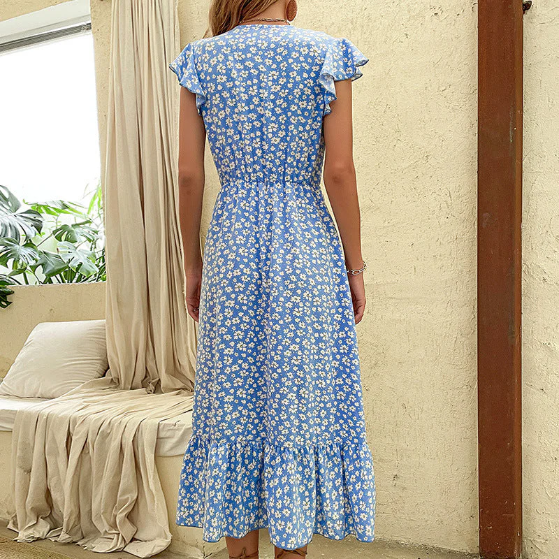 Damen Midi-Kleid mit Floralem Design und Romantischem V-Ausschnitt Heidi-Mode - Image 4