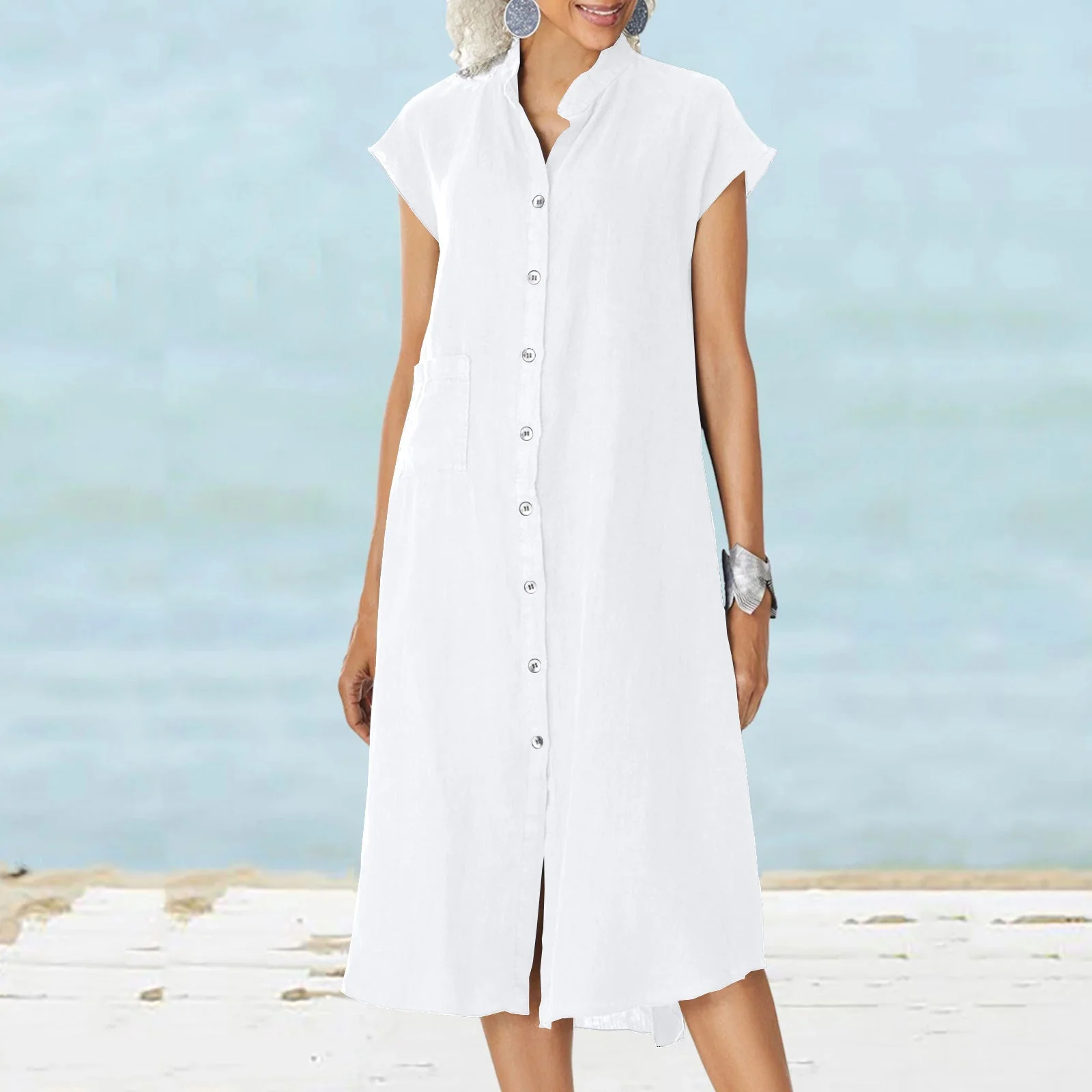 Damen Midi-Kleid mit Komfortablem Hemdkragen und Praktischen Seitentaschen Heidi-Mode - Image 2