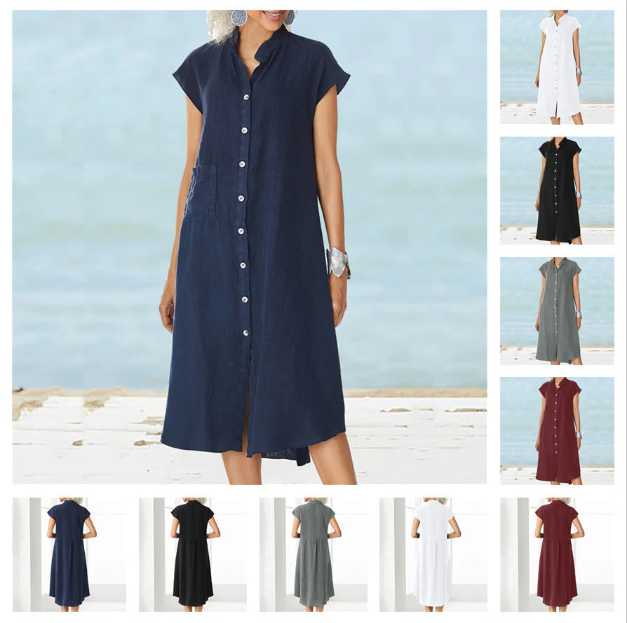 Damen Midi-Kleid mit Komfortablem Hemdkragen und Praktischen Seitentaschen Heidi-Mode - Image 6