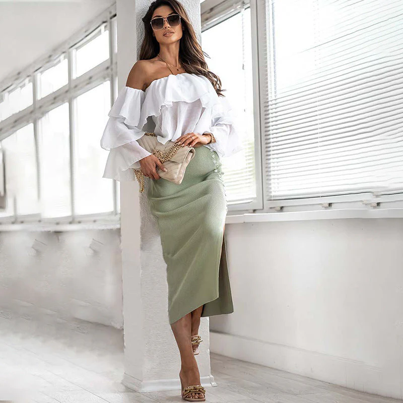 Damen Midi-Rock mit Eleganten Knopfdetails und Seitlichem Schlitz Heidi-Mode - Image 2