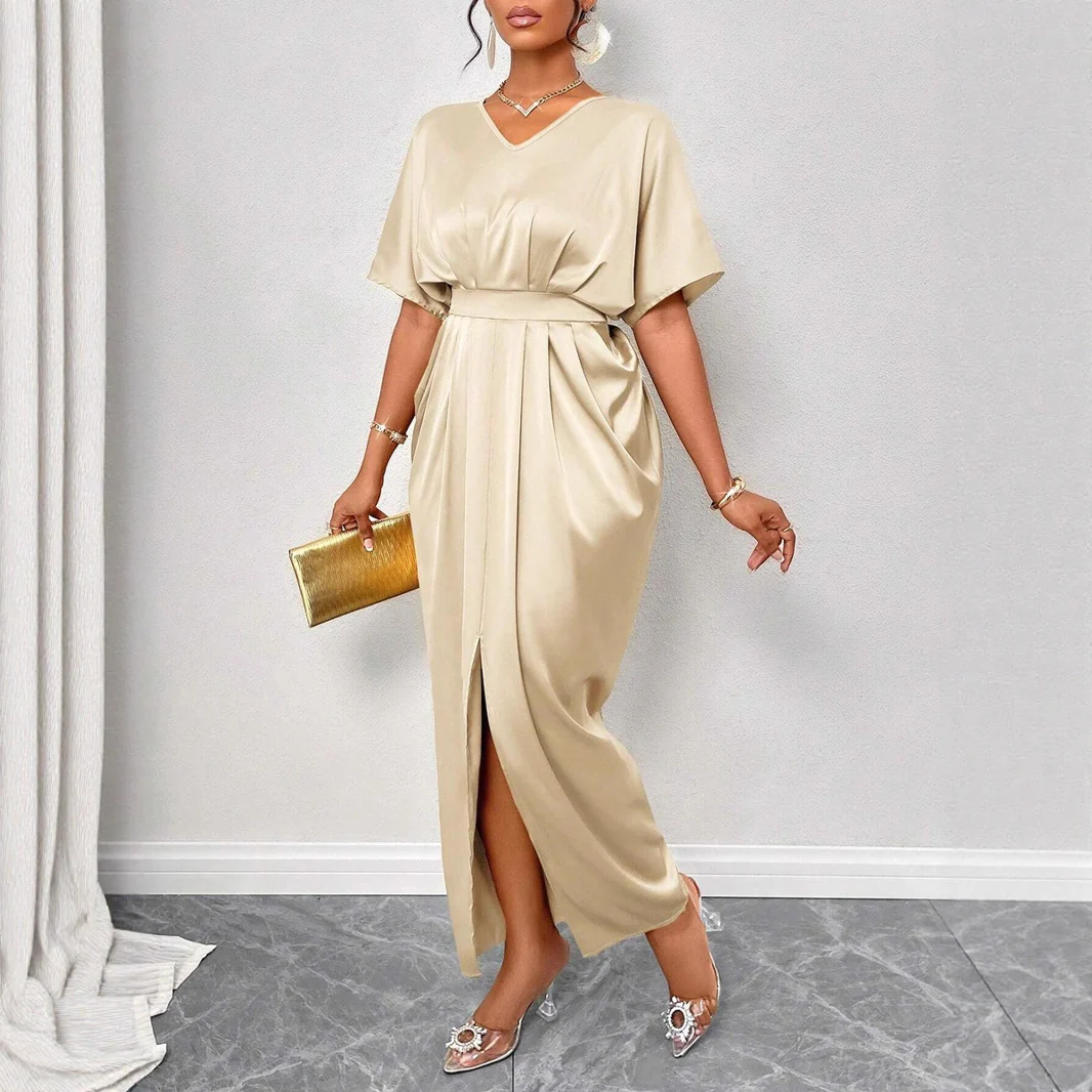 Damen Midikleid mit elegantem V-Ausschnitt und seitlichem Schlitz Heidi Mode - Image 2