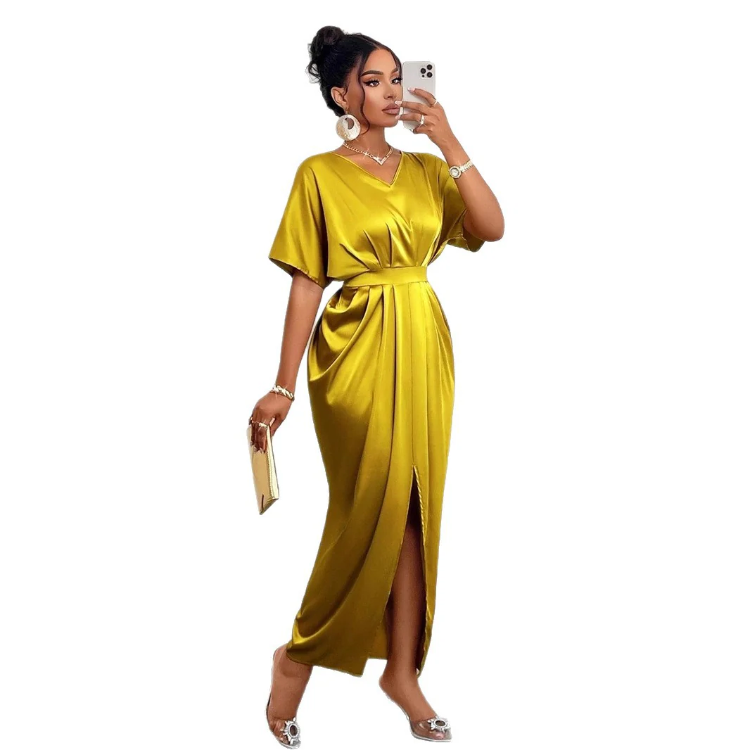 Damen Midikleid mit elegantem V-Ausschnitt und seitlichem Schlitz Heidi Mode - Image 4