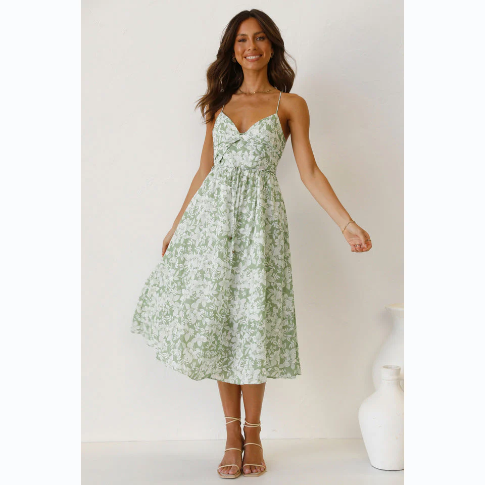 Damen Midikleid mit Floralem Muster und Verstellbaren Spaghettiträgern Heidi-Mode - Image 4