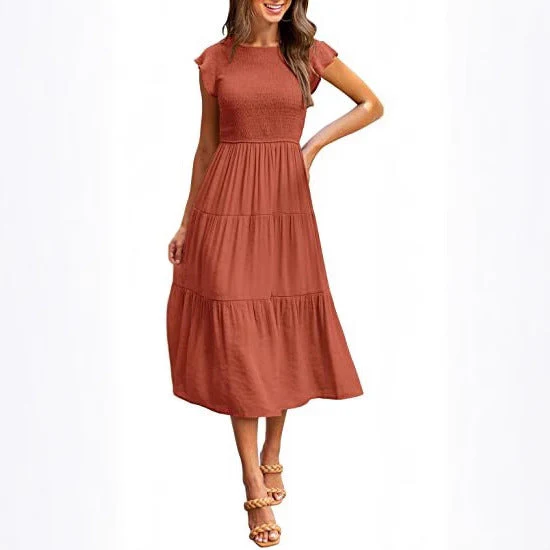Damen Midikleid mit Gesmoktem Oberteil und Voluminösem Rock Heidi-Mode - Image 5