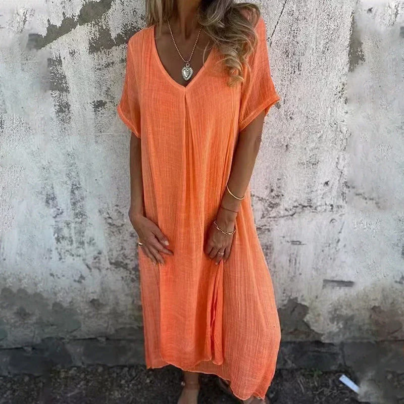 Damen Midikleid mit Lässigem V-Ausschnitt und Luftiger Passform Heidi-Mode - Image 3