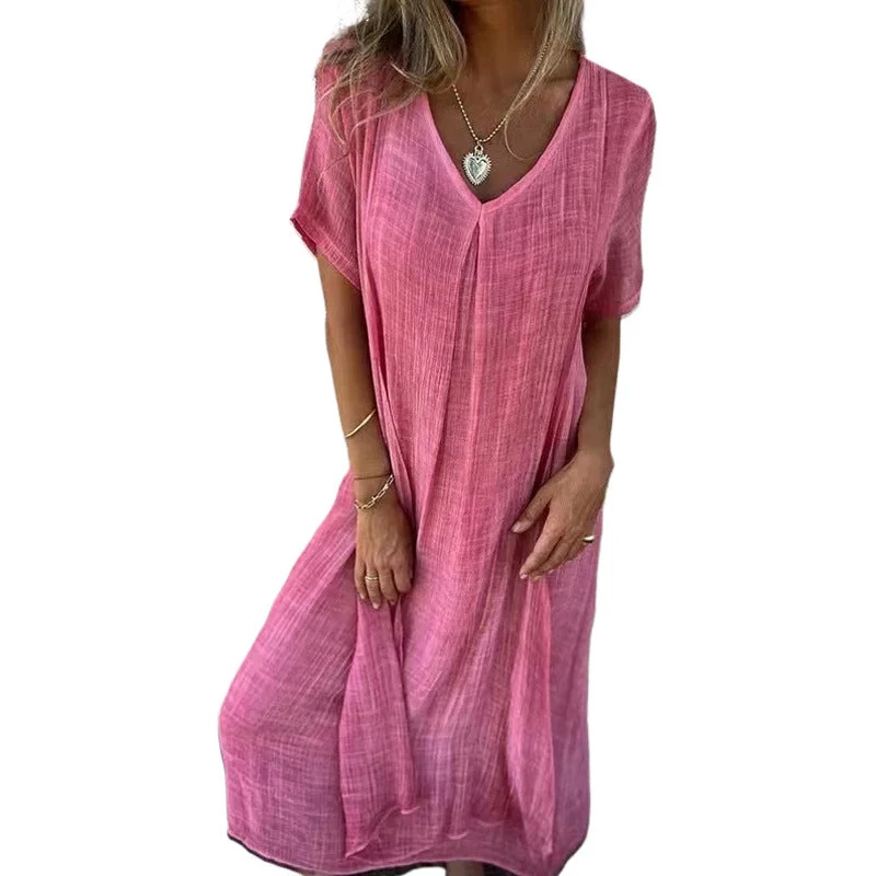 Damen Midikleid mit Lässigem V-Ausschnitt und Luftiger Passform Heidi-Mode - Image 5