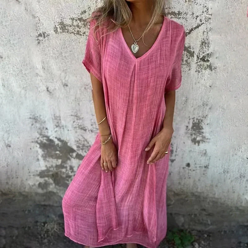 Damen Midikleid mit Lässigem V-Ausschnitt und Luftiger Passform Heidi-Mode - Image 6