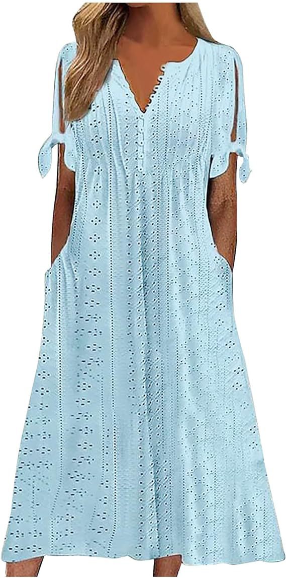 Damen Midikleid mit Luftiger Stickdetails und Praktischen Seitentaschen Heidi-Mode - Image 11