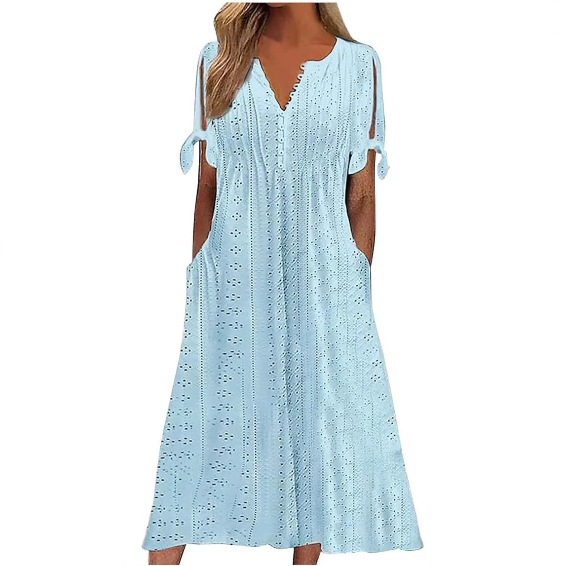 Damen Midikleid mit Luftiger Stickdetails und Praktischen Seitentaschen Heidi-Mode - Image 2