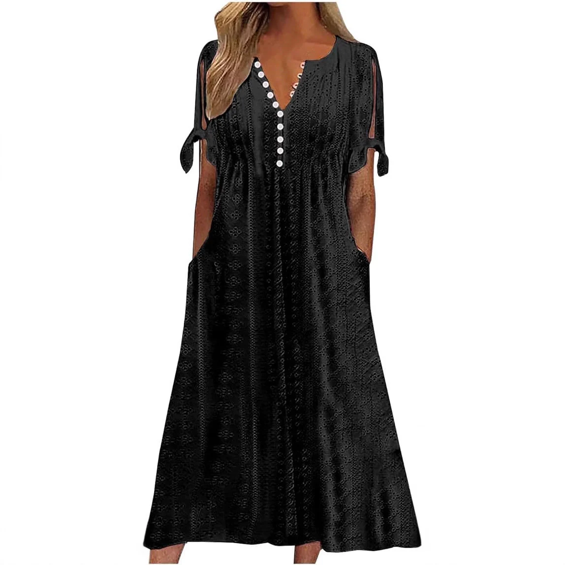 Damen Midikleid mit Luftiger Stickdetails und Praktischen Seitentaschen Heidi-Mode - Image 4