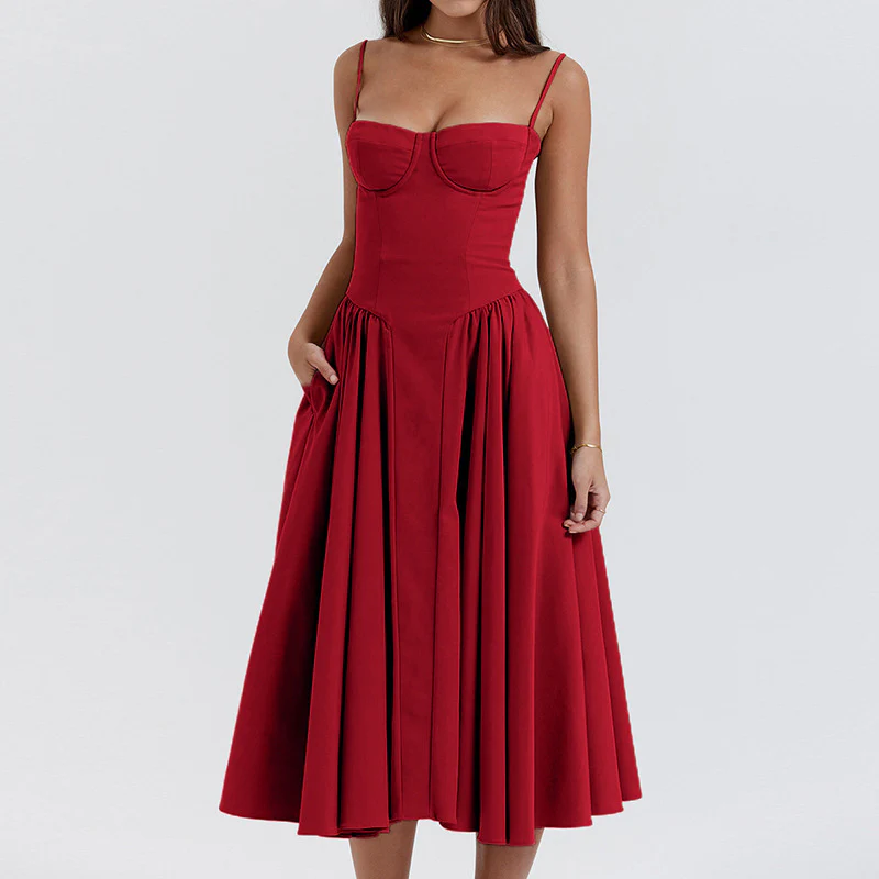 Damen Midikleid mit trägerlosem Design und voluminösem Faltenrock Heidi-Mode - Image 3