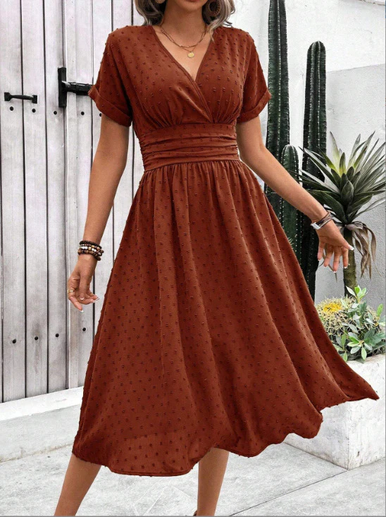Damen Midikleid mit V-Ausschnitt und Taillenakzent Heidi-Mode - Image 6
