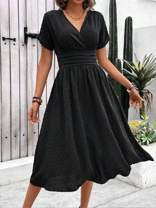 Damen Midikleid mit V-Ausschnitt und Taillenakzent Heidi-Mode - Image 8