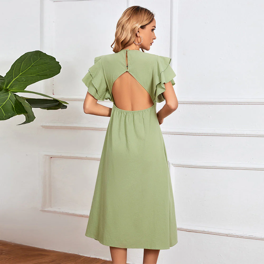 Damen Midikleid mit Voluminösen Rüschendetails und Tiefem V-Ausschnitt Heidi-Mode - Image 2