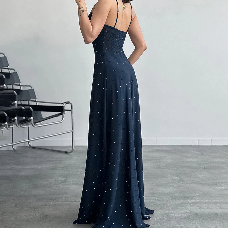 Damen Midikleid mit Zarten Spaghetti-Trägern und Punktuellem Design Heidi-Mode - Image 3