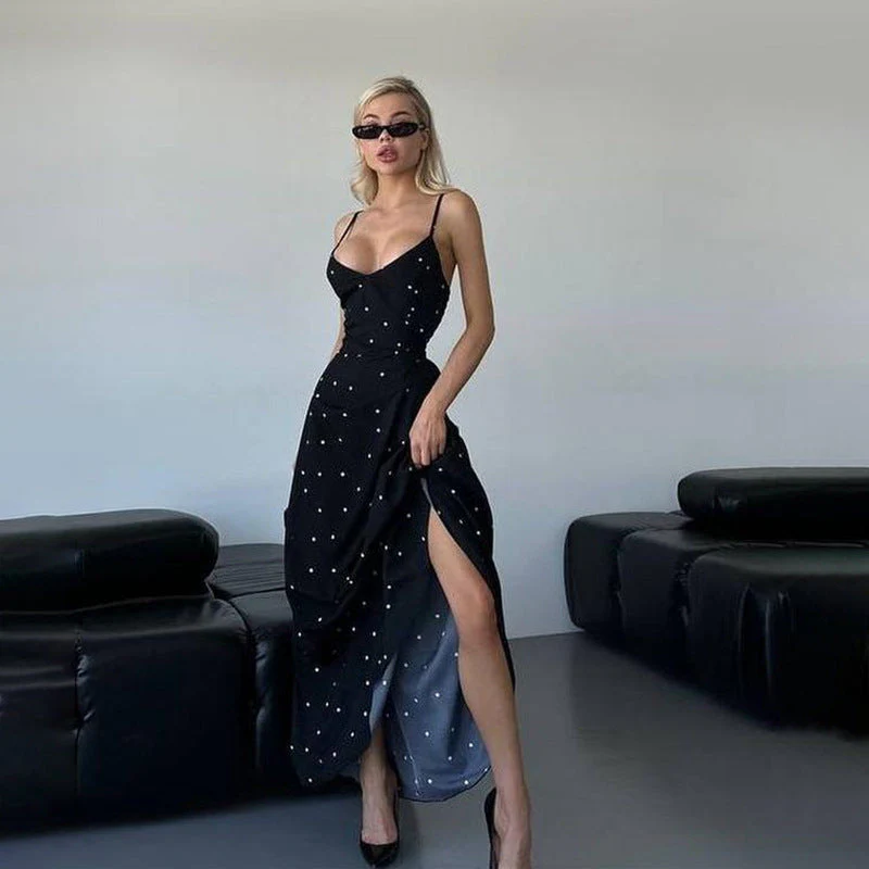 Damen Midikleid mit Zarten Spaghetti-Trägern und Punktuellem Design Heidi-Mode - Image 4
