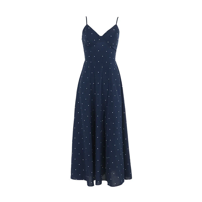 Damen Midikleid mit Zarten Spaghetti-Trägern und Punktuellem Design Heidi-Mode - Image 5