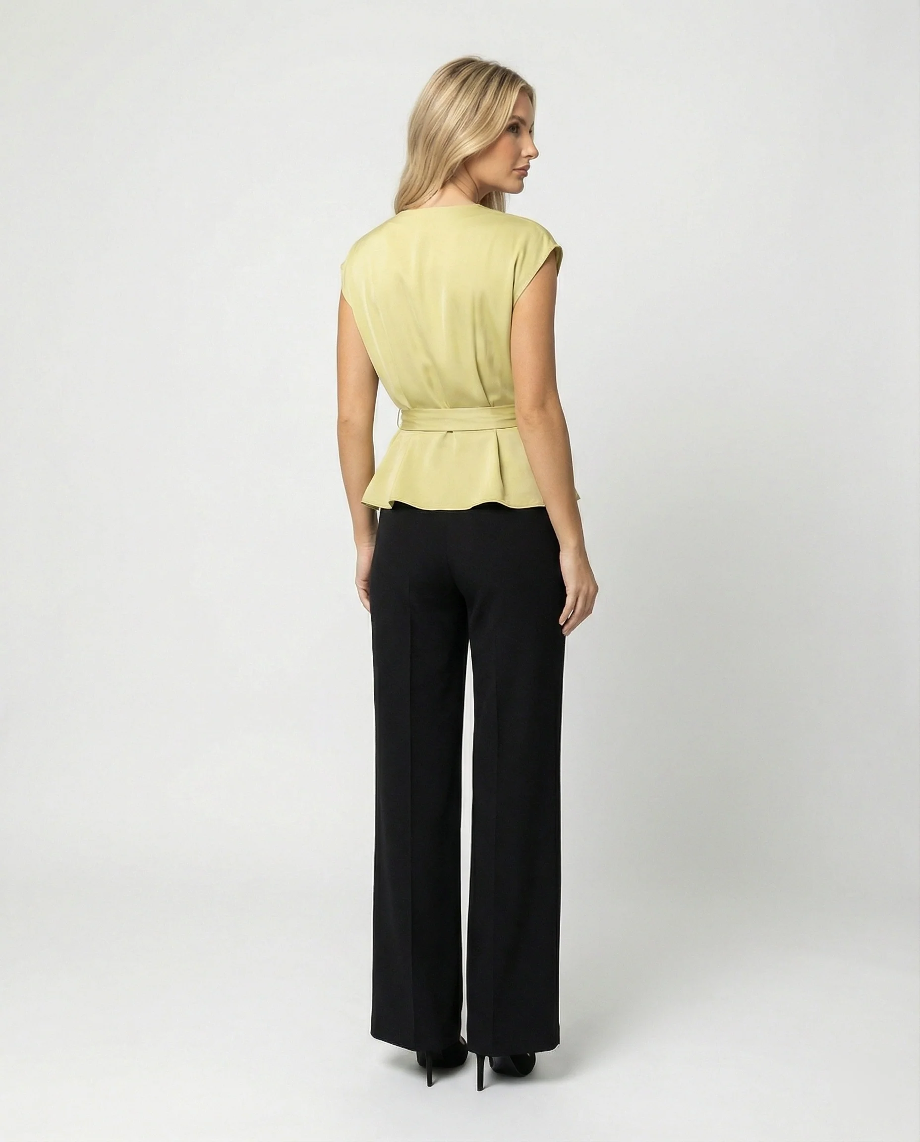 Damen Mode elegantes zweiteiliges Büro-Ensemble Wickelbluse mit Taillengürtel und weiter Marlenehose Heidi Mode - Image 3