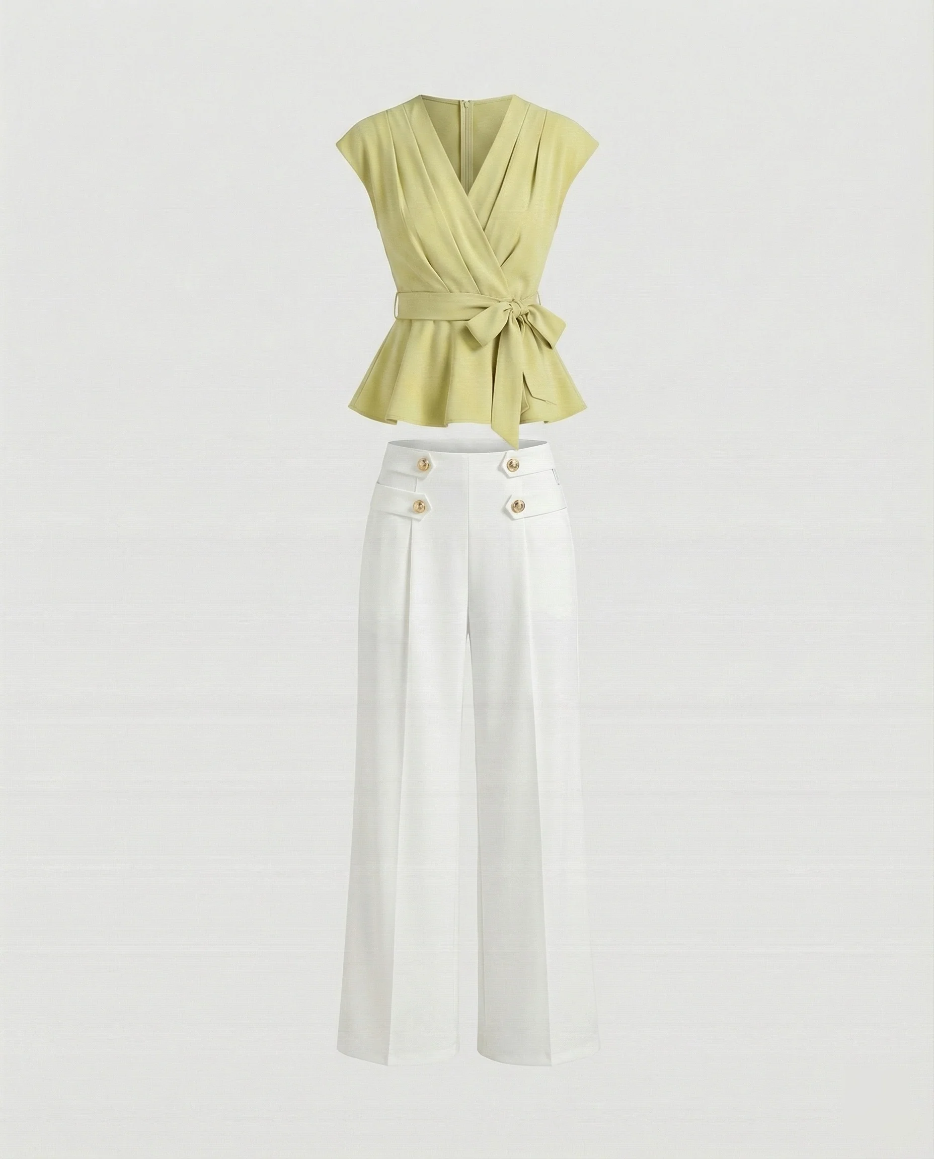 Damen Mode elegantes zweiteiliges Büro-Ensemble Wickelbluse mit Taillengürtel und weiter Marlenehose Heidi Mode - Image 5