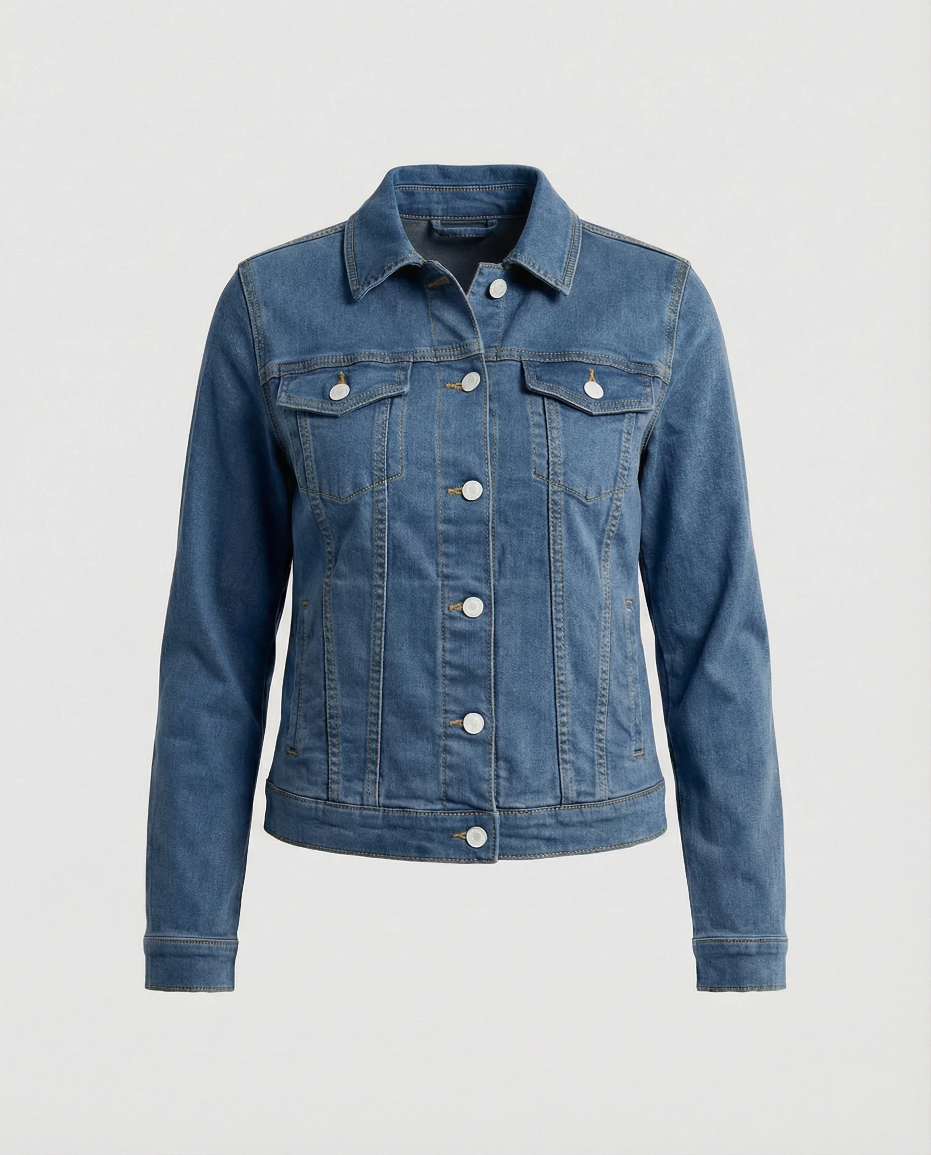 Damen Mode kurze klassische Jeansjacke mit aufgesetzten Brusttaschen und verkürztem Saum Heidi-Mode - Image 13