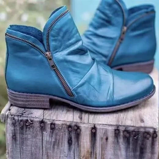 Damen moderne Ankle Boots mit asymmetrischem Reißverschluss und modischer Faltenoptik Heidi Mode - Image 3