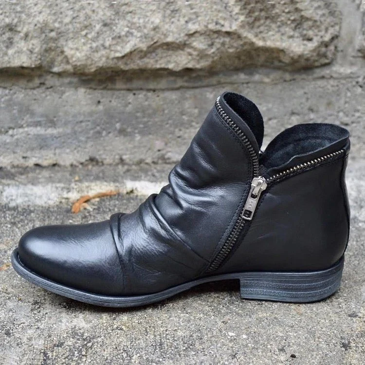 Damen moderne Ankle Boots mit asymmetrischem Reißverschluss und modischer Faltenoptik Heidi Mode - Image 4