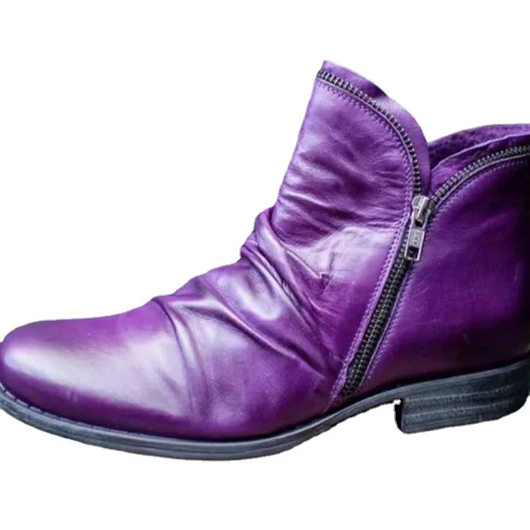 Damen moderne Ankle Boots mit asymmetrischem Reißverschluss und modischer Faltenoptik Heidi Mode - Image 5