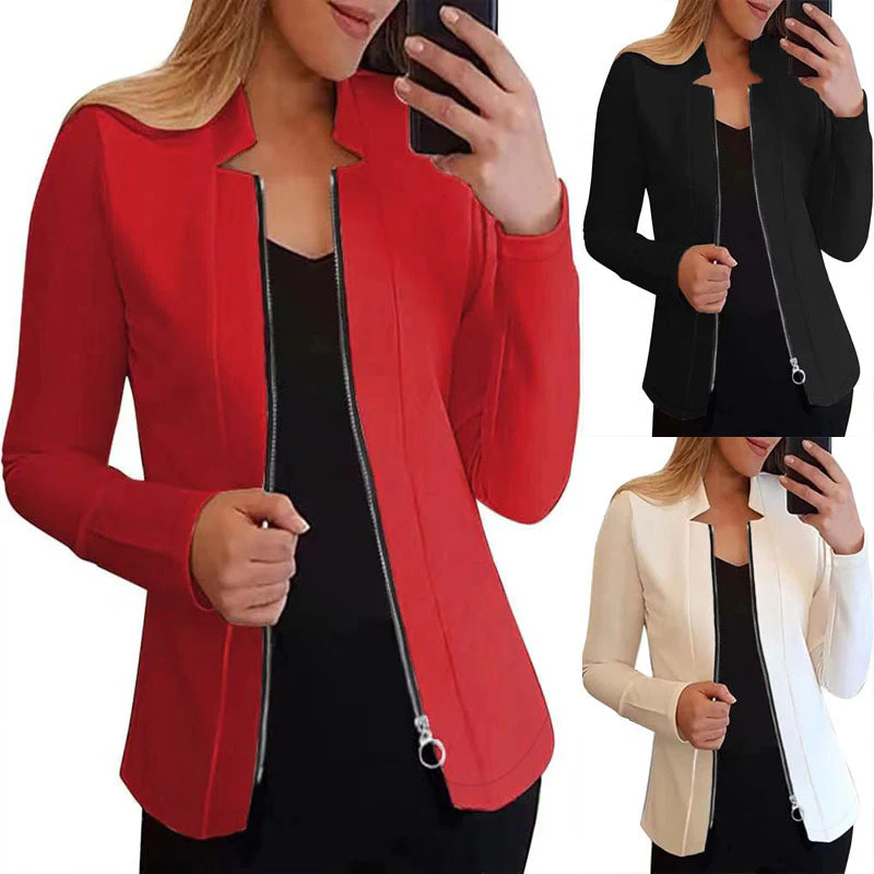 Damen Moderne Blazerjacke mit Asymmetrischem Reißverschluss und Figurbetontem Schnitt Heidi-Mode - Image 5