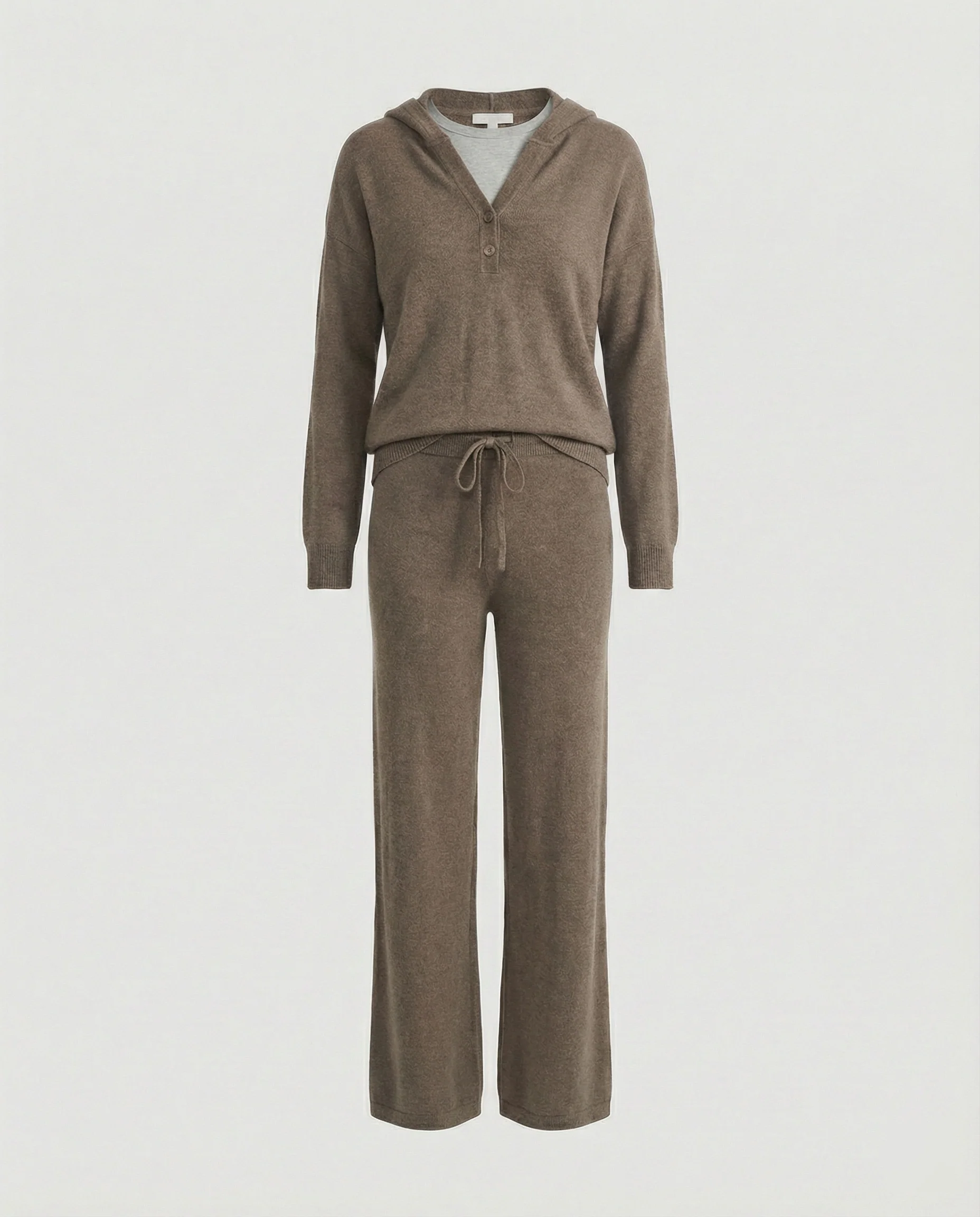 Damen Modetrends 2026 lässiges Kapuzenshirt mit kurzer Knopfleiste und weite Jogginghose aus weicher Baumwollmischung Heidi Mode - Image 5
