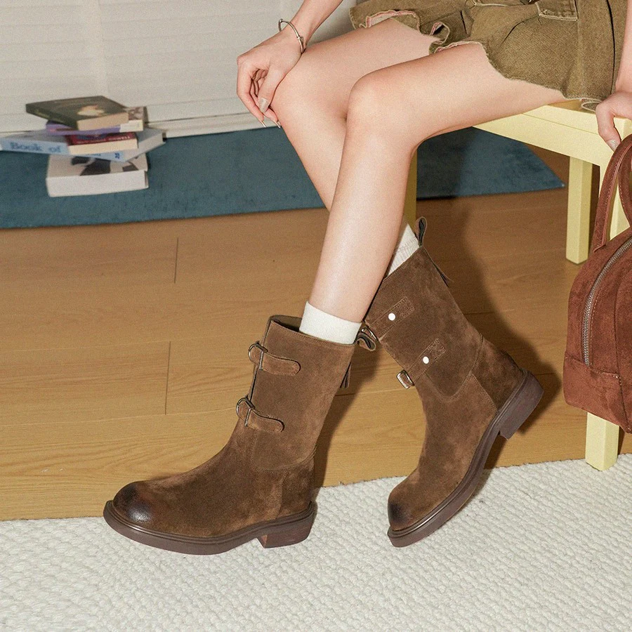Damen modische Ankle Boots mit dekorativen Riemen und robustem Sohlenprofil Heidi Mode - Image 4