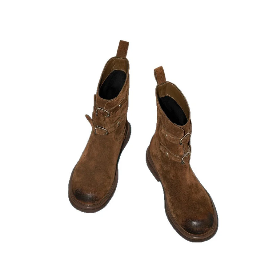 Damen modische Ankle Boots mit dekorativen Riemen und robustem Sohlenprofil Heidi Mode - Image 5