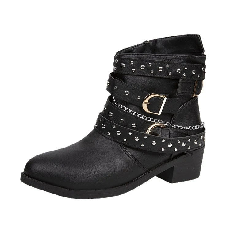 Damen modische Ankle Boots mit dekorativen Schnallen und stabiler Profilsohle Heidi Mode - Image 5