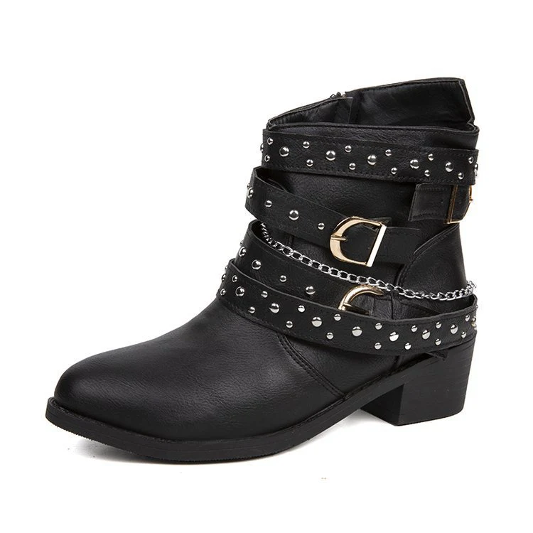 Damen modische Ankle Boots mit dekorativen Schnallen und stabiler Profilsohle Heidi Mode - Image 7