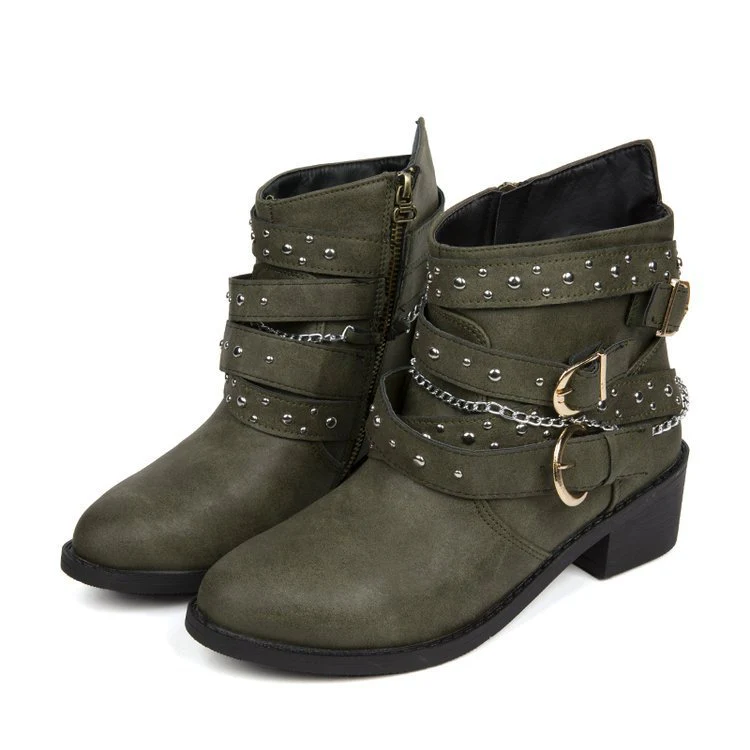 Damen modische Ankle Boots mit dekorativen Schnallen und stabiler Profilsohle Heidi Mode - Image 8