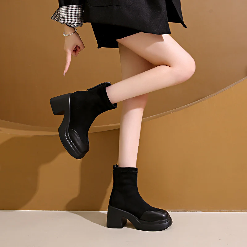 Damen modische Ankle Boots mit hohem Blockabsatz und Reißverschluss Heidi Mode - Image 3