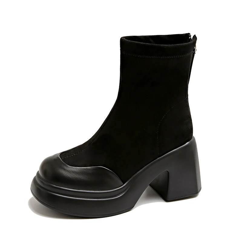 Damen modische Ankle Boots mit hohem Blockabsatz und Reißverschluss Heidi Mode - Image 5