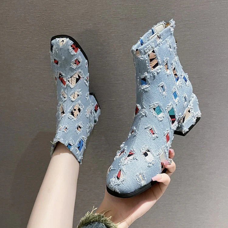 Damen Modische Ankle-Boots mit Kreativem Geometrie-Druck und Elegantem Reißverschluss Heidi-Mode - Image 3