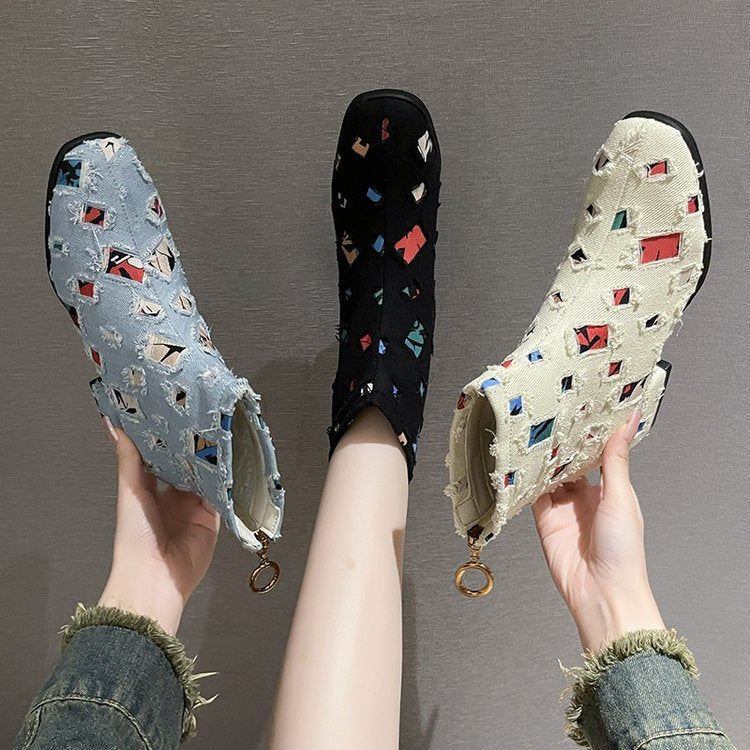 Damen Modische Ankle-Boots mit Kreativem Geometrie-Druck und Elegantem Reißverschluss Heidi-Mode - Image 4