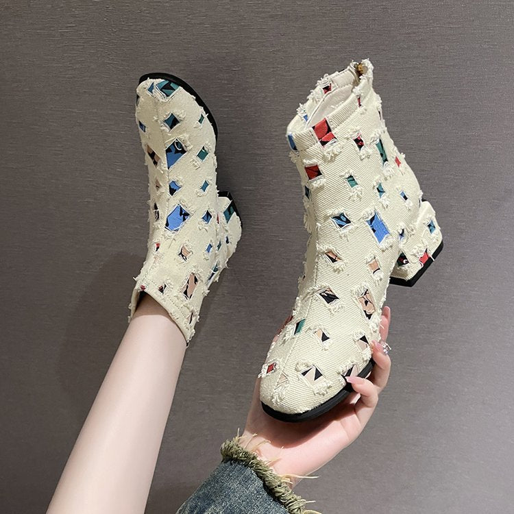 Damen Modische Ankle-Boots mit Kreativem Geometrie-Druck und Elegantem Reißverschluss Heidi-Mode - Image 7