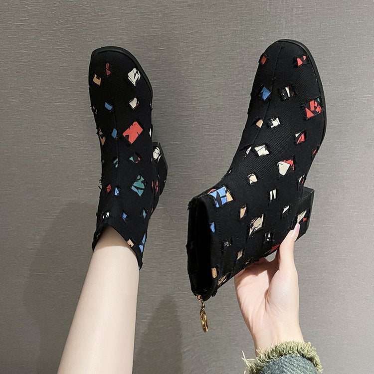 Damen Modische Ankle-Boots mit Kreativem Geometrie-Druck und Elegantem Reißverschluss Heidi-Mode - Image 9