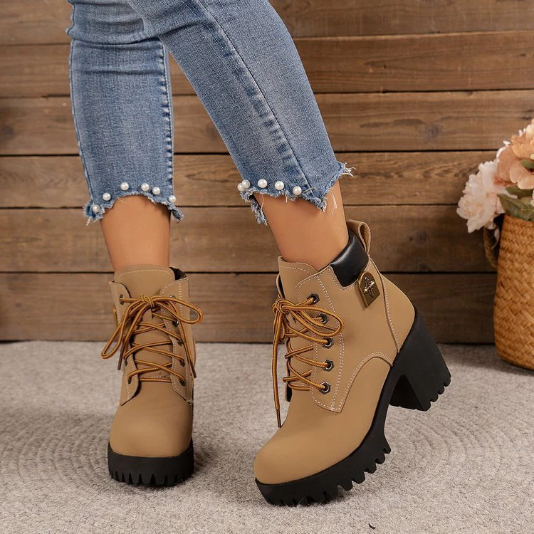 Damen modische Ankle Boots mit robustem Blockabsatz und elegantem Schnürdesign Heidi Mode - Image 2