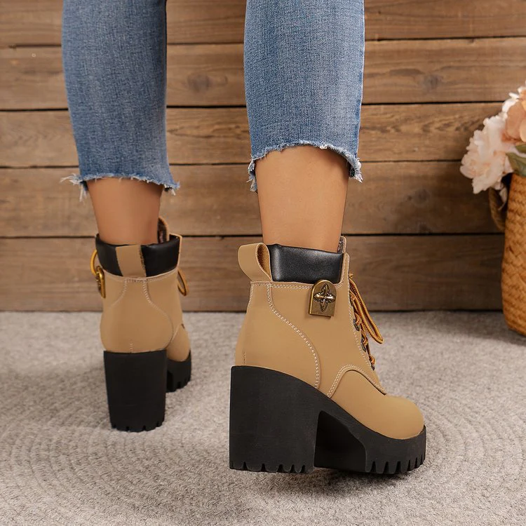 Damen modische Ankle Boots mit robustem Blockabsatz und elegantem Schnürdesign Heidi Mode - Image 3
