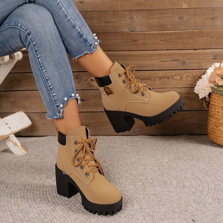 Damen modische Ankle Boots mit robustem Blockabsatz und elegantem Schnürdesign Heidi Mode - Image 4