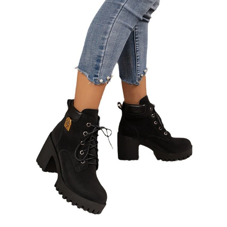 Damen modische Ankle Boots mit robustem Blockabsatz und elegantem Schnürdesign Heidi Mode - Image 5