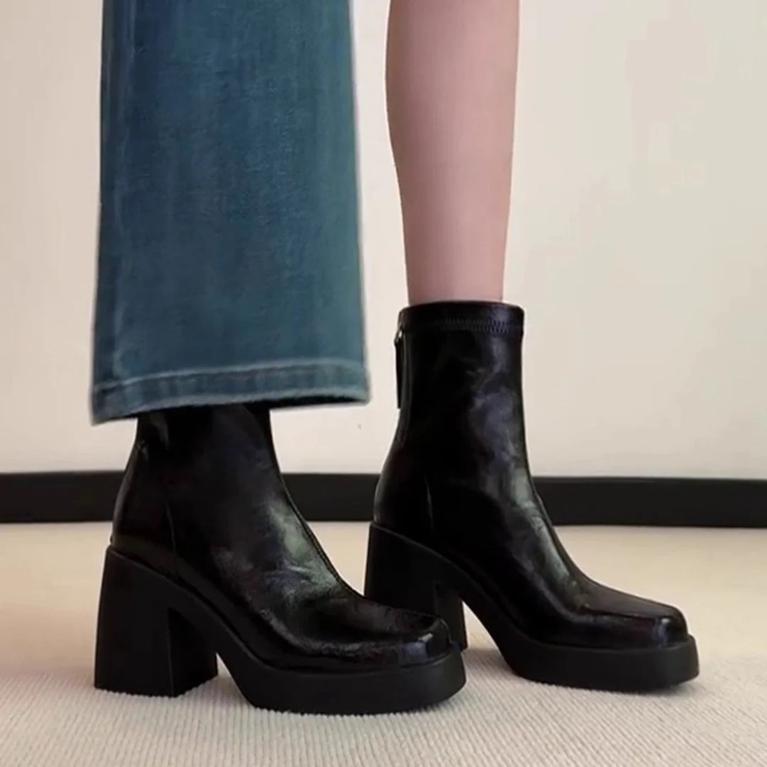 Damen modische Ankle Boots mit robustem Blockabsatz und eleganter Naht Heidi Mode - Image 2