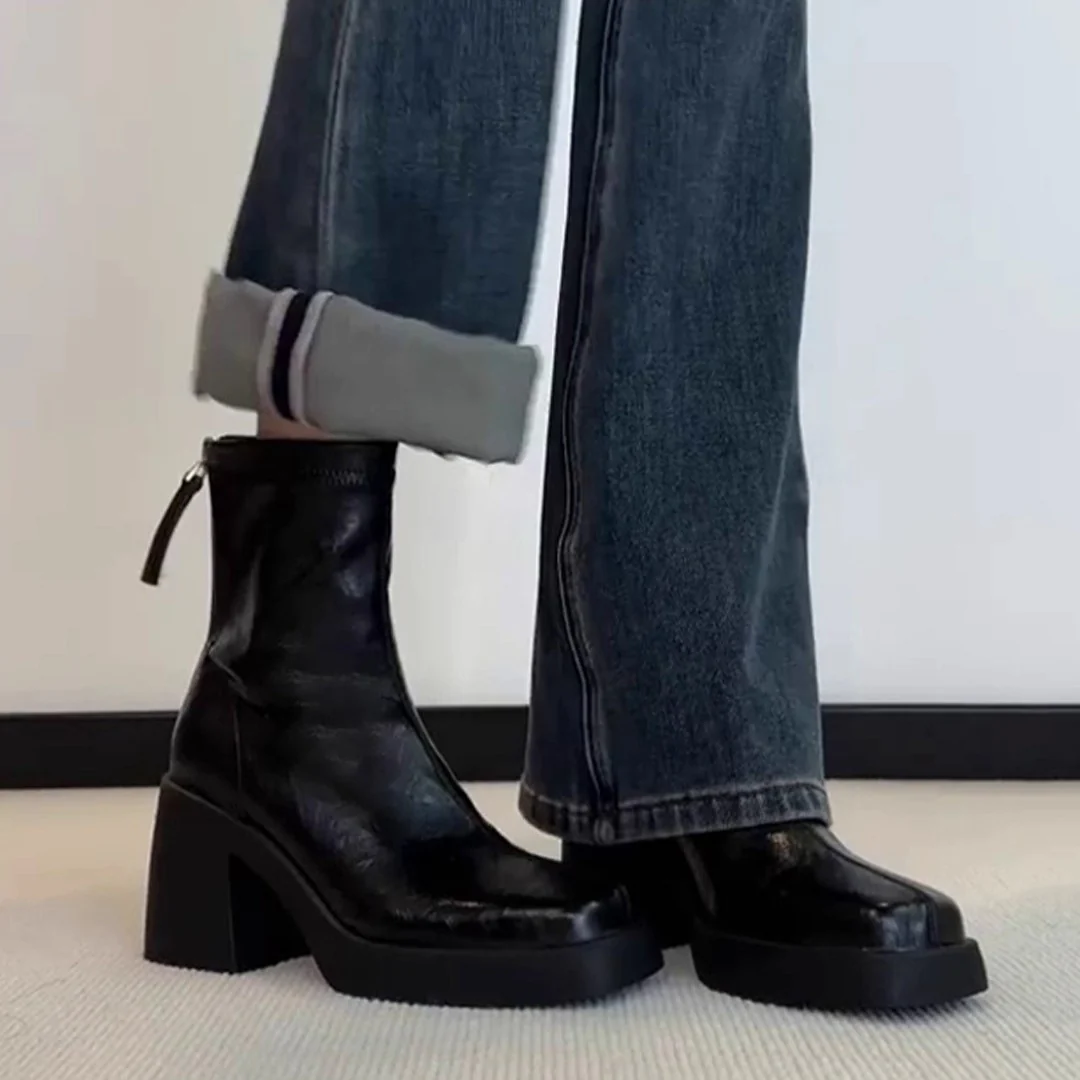 Damen modische Ankle Boots mit robustem Blockabsatz und eleganter Naht Heidi Mode - Image 3