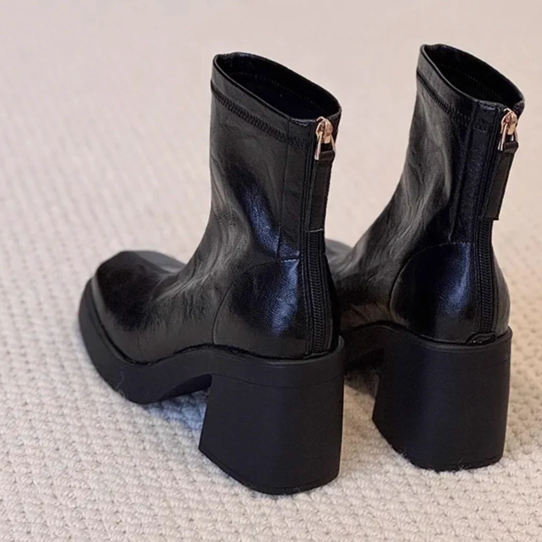 Damen modische Ankle Boots mit robustem Blockabsatz und eleganter Naht Heidi Mode - Image 4